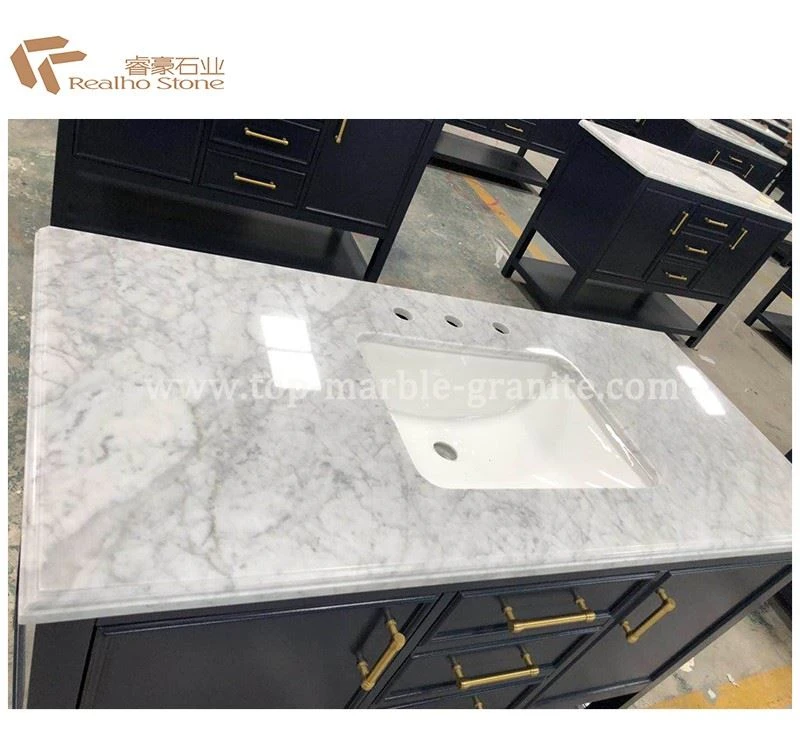 White Marble Vanity top with Black Cabinets