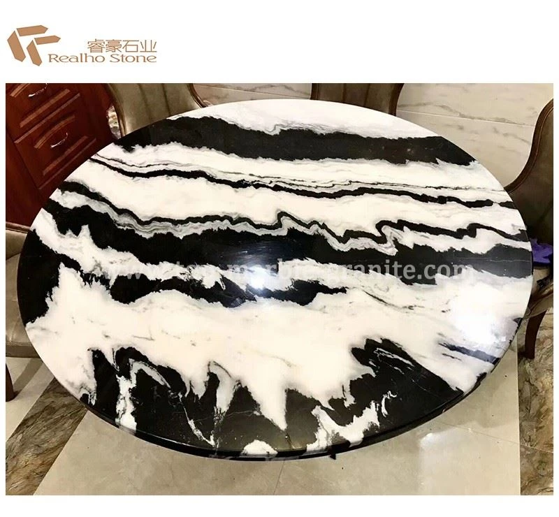 Panda White Marble Round Table Tops