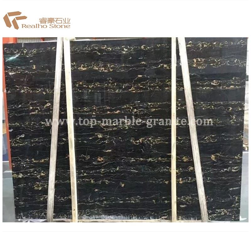 Luxury black portoro marble slab