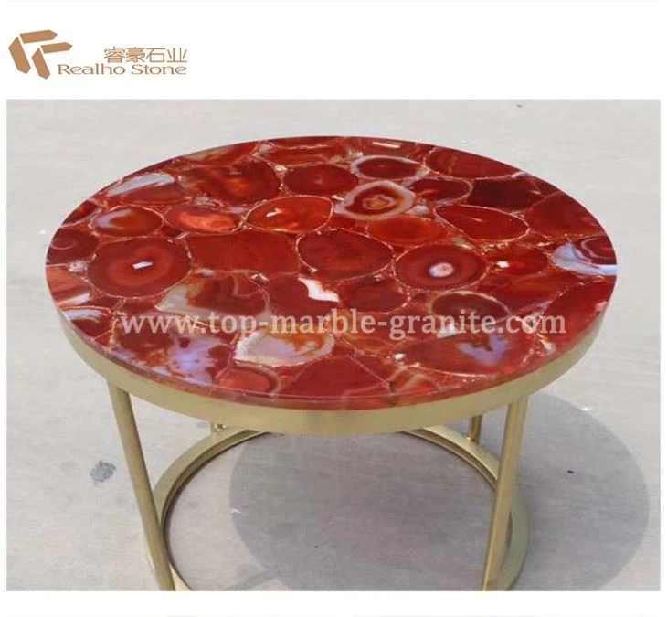 Precious Agate Gemstone Red Table
