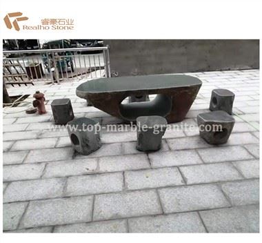 Meja Batu Granit Bulat Alami Untuk Furnitur Luar Ruangan