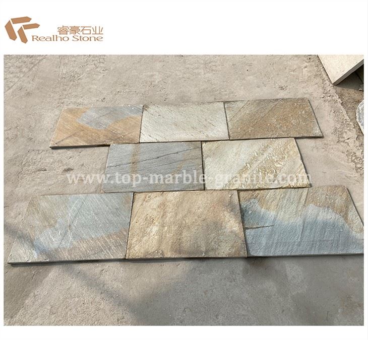 Dekorasi Eksterior Natural Slate Paving Berkarat/Kuning Kayu Vena Slate Pola Flagstone