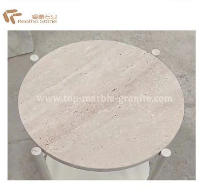 Meja Samping Travertine Super Putih yang Diasah